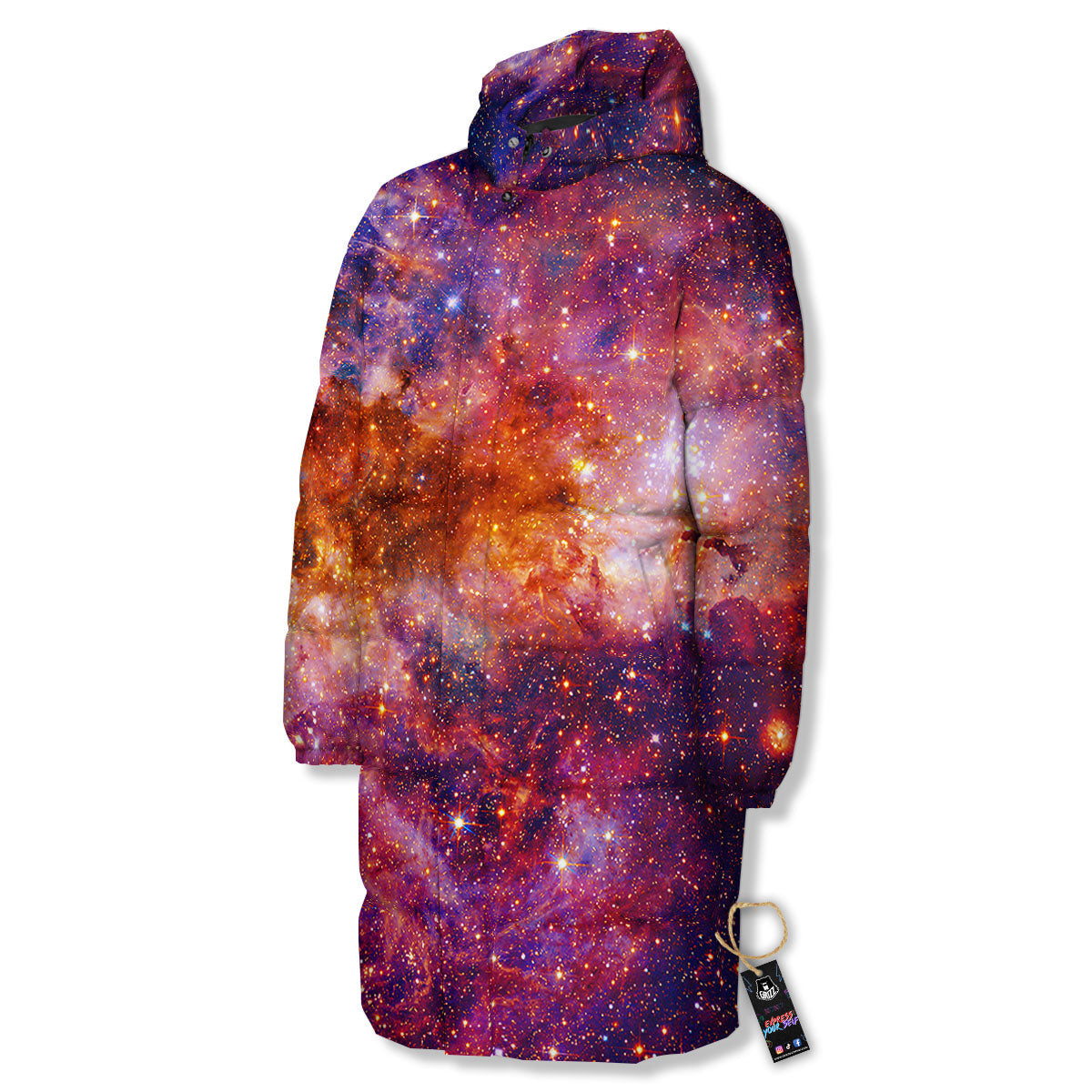 Galaxy Space Fiery Nebula Universe Print Long Down Jacket-grizzshop