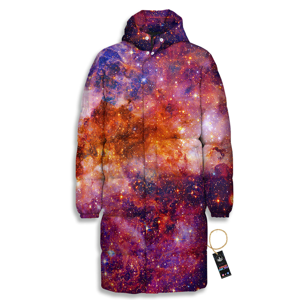 Galaxy Space Fiery Nebula Universe Print Long Down Jacket-grizzshop