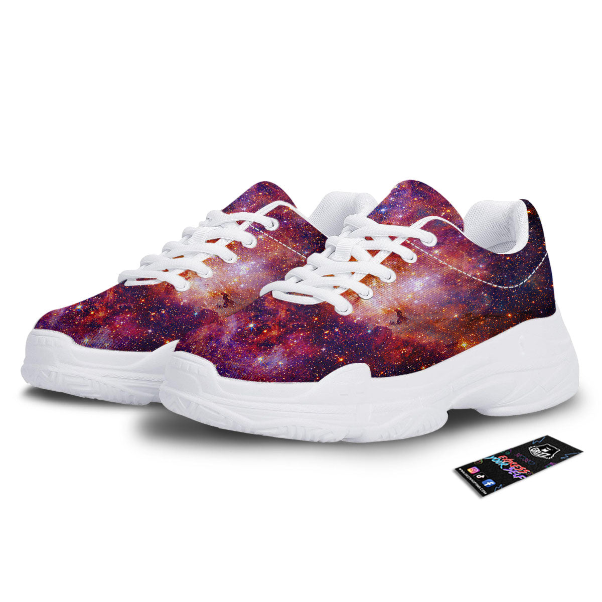 Galaxy Space Fiery Nebula Universe Print White Chunky Shoes-grizzshop