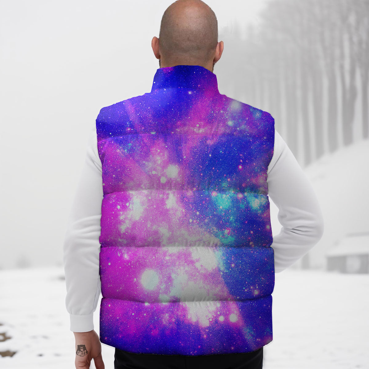Galaxy Space Purple Bursting Print Down Vest