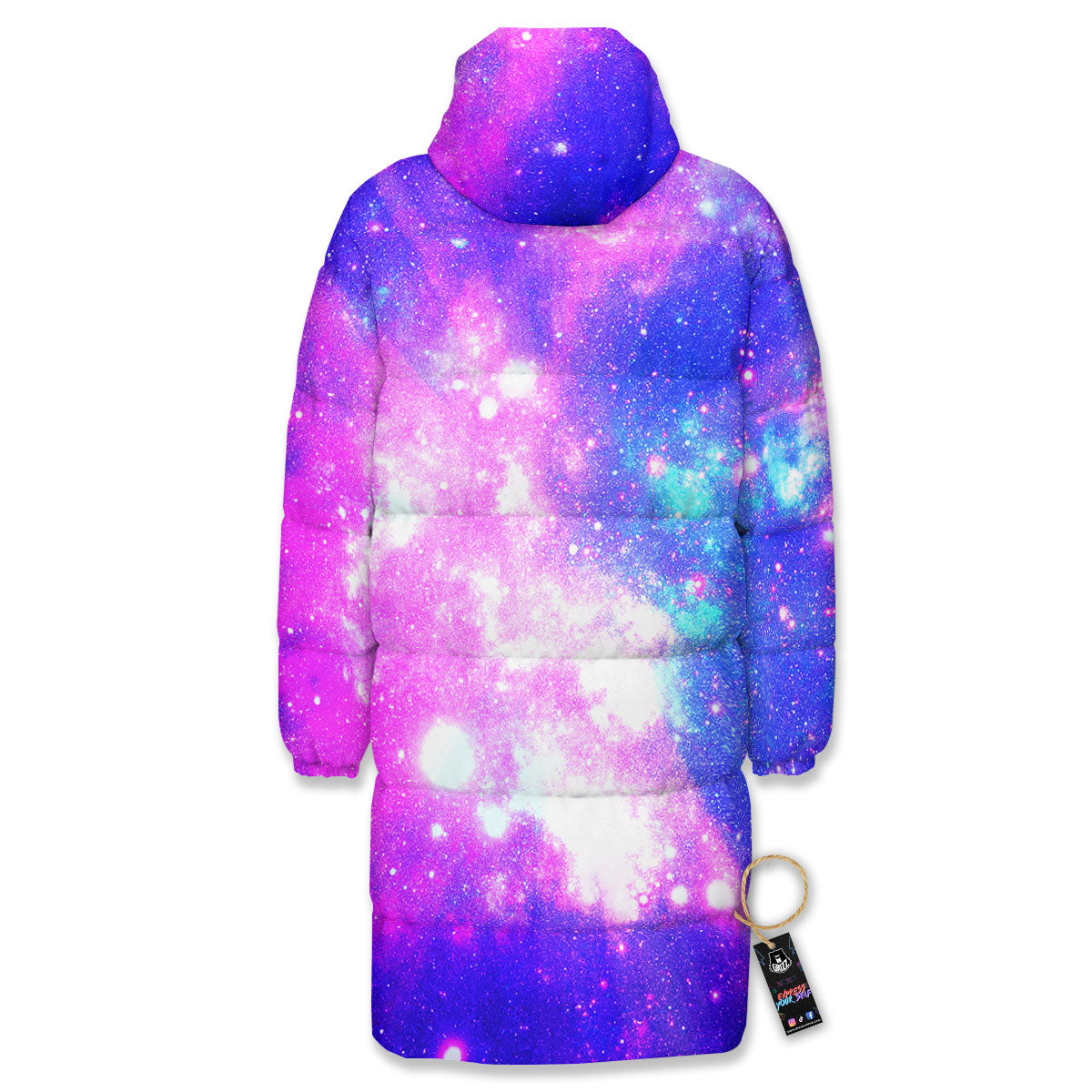 Galaxy Space Purple Bursting Print Long Down Jacket-grizzshop