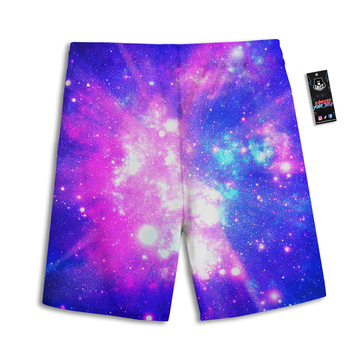 Galaxy Space Purple Bursting Print Men's Athletic Shorts