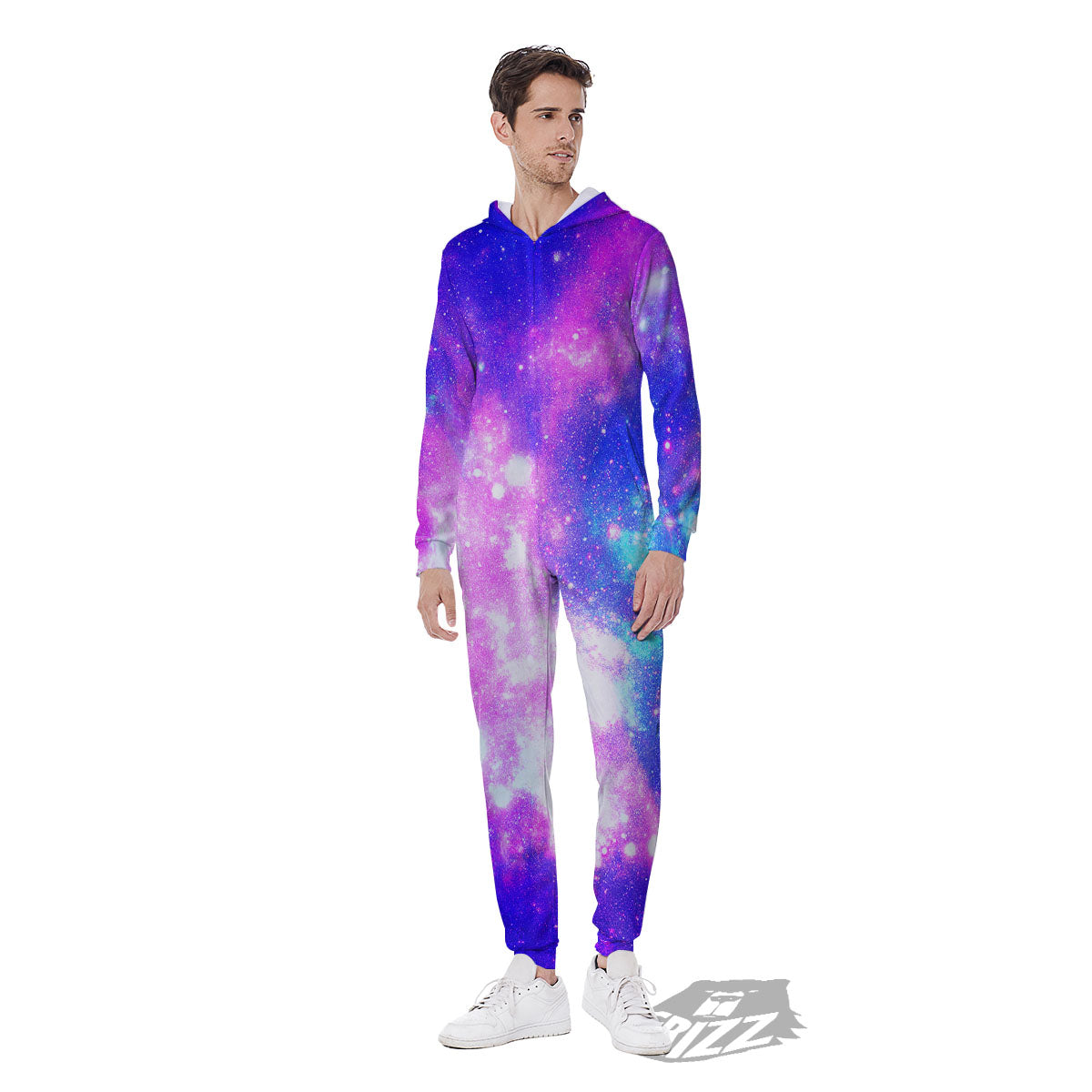 Galaxy Space Purple Bursting Print Men's Jumpsuit-grizzshop