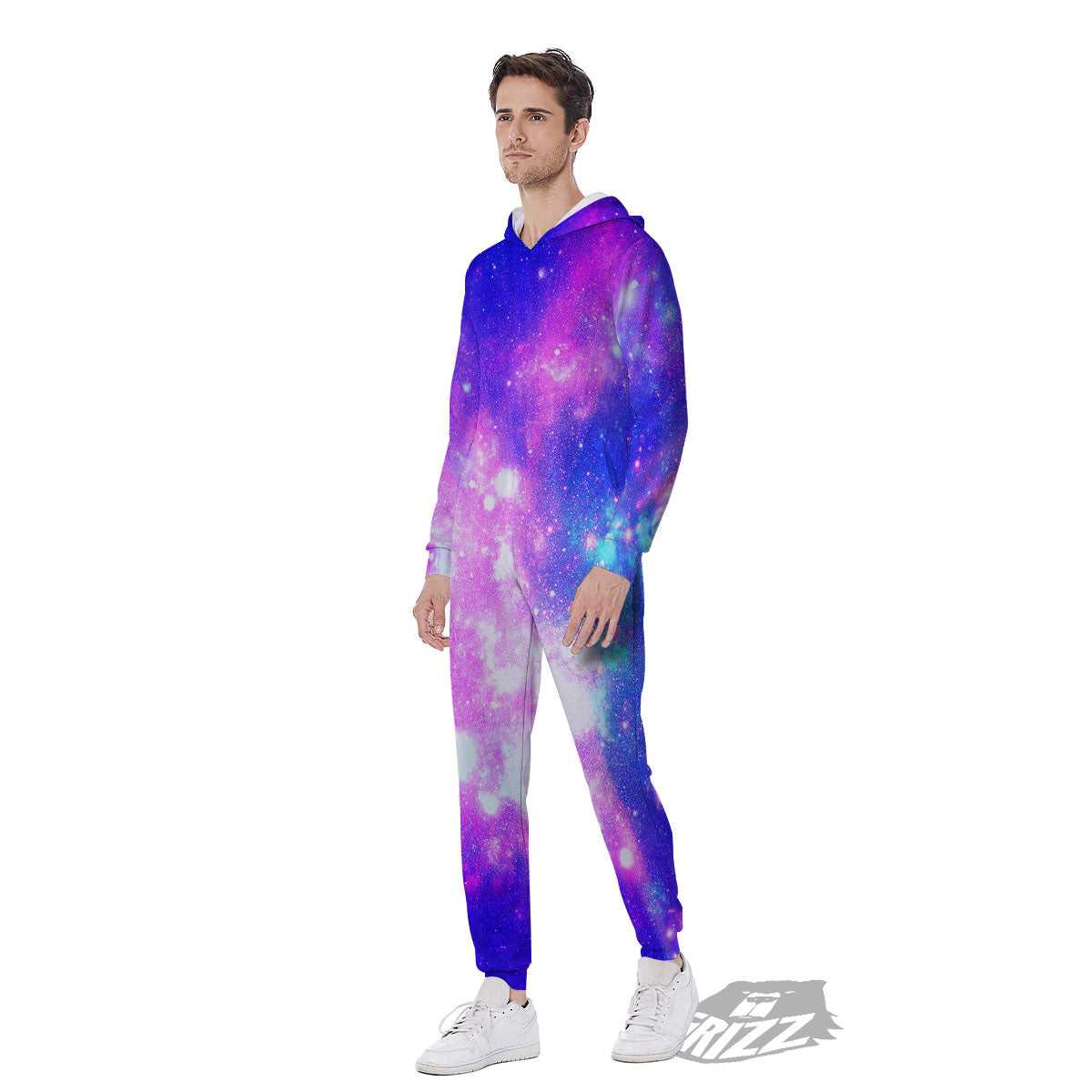 Galaxy Space Purple Bursting Print Men's Jumpsuit-grizzshop