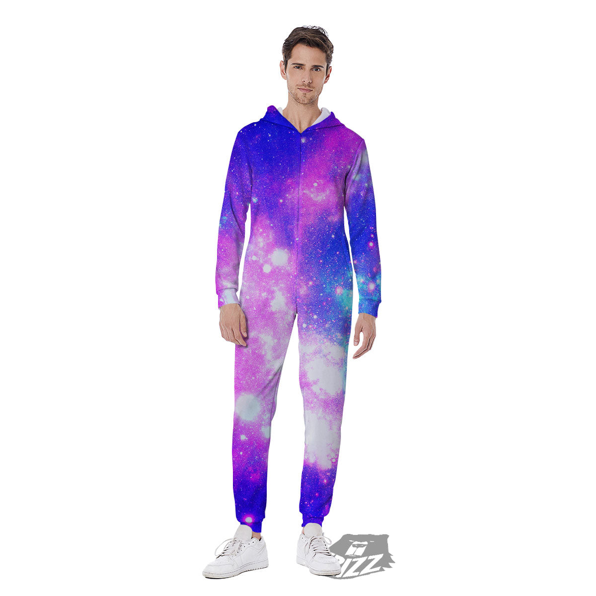Galaxy Space Purple Bursting Print Men's Jumpsuit-grizzshop