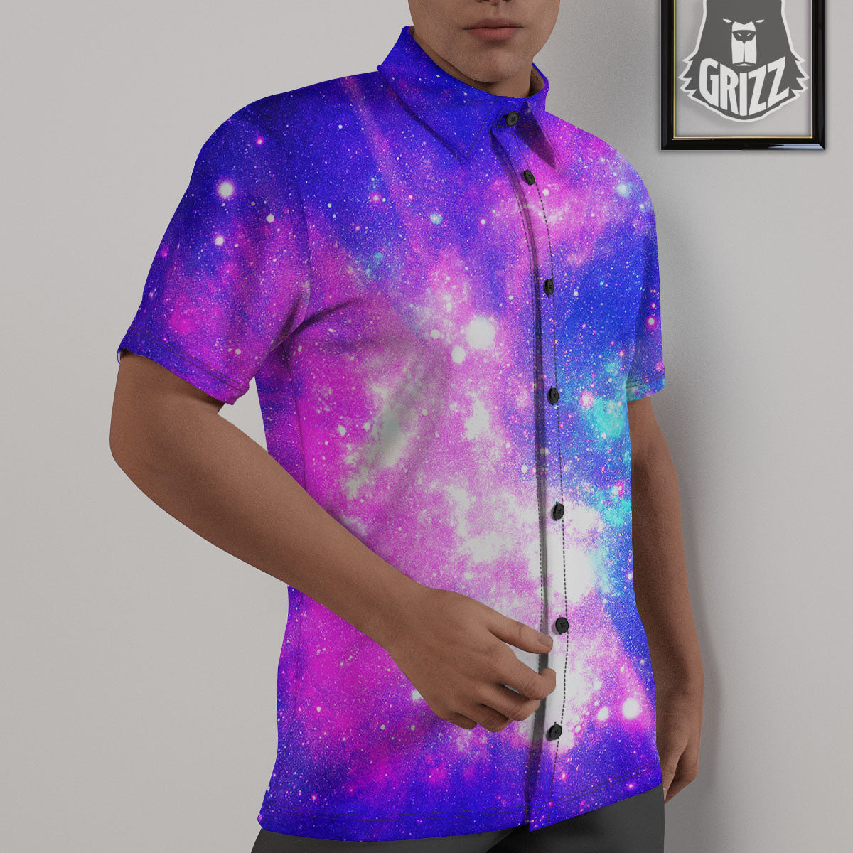 Galaxy Space Purple Bursting Print Untucked Shirts-grizzshop