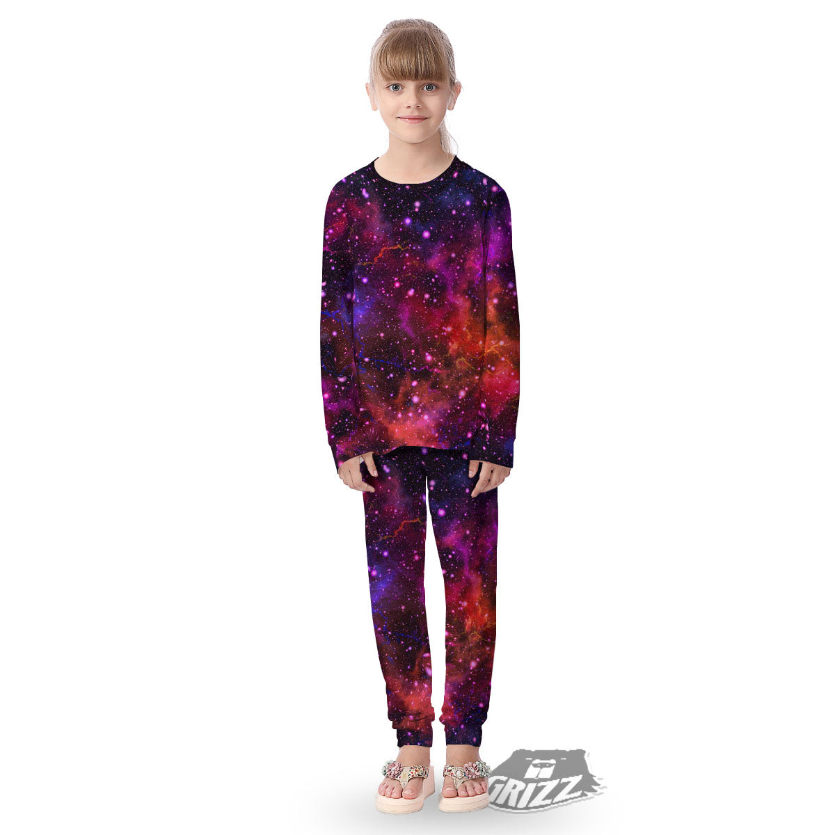 Galaxy Space Purple Dark Print Kid's Pajamas-grizzshop
