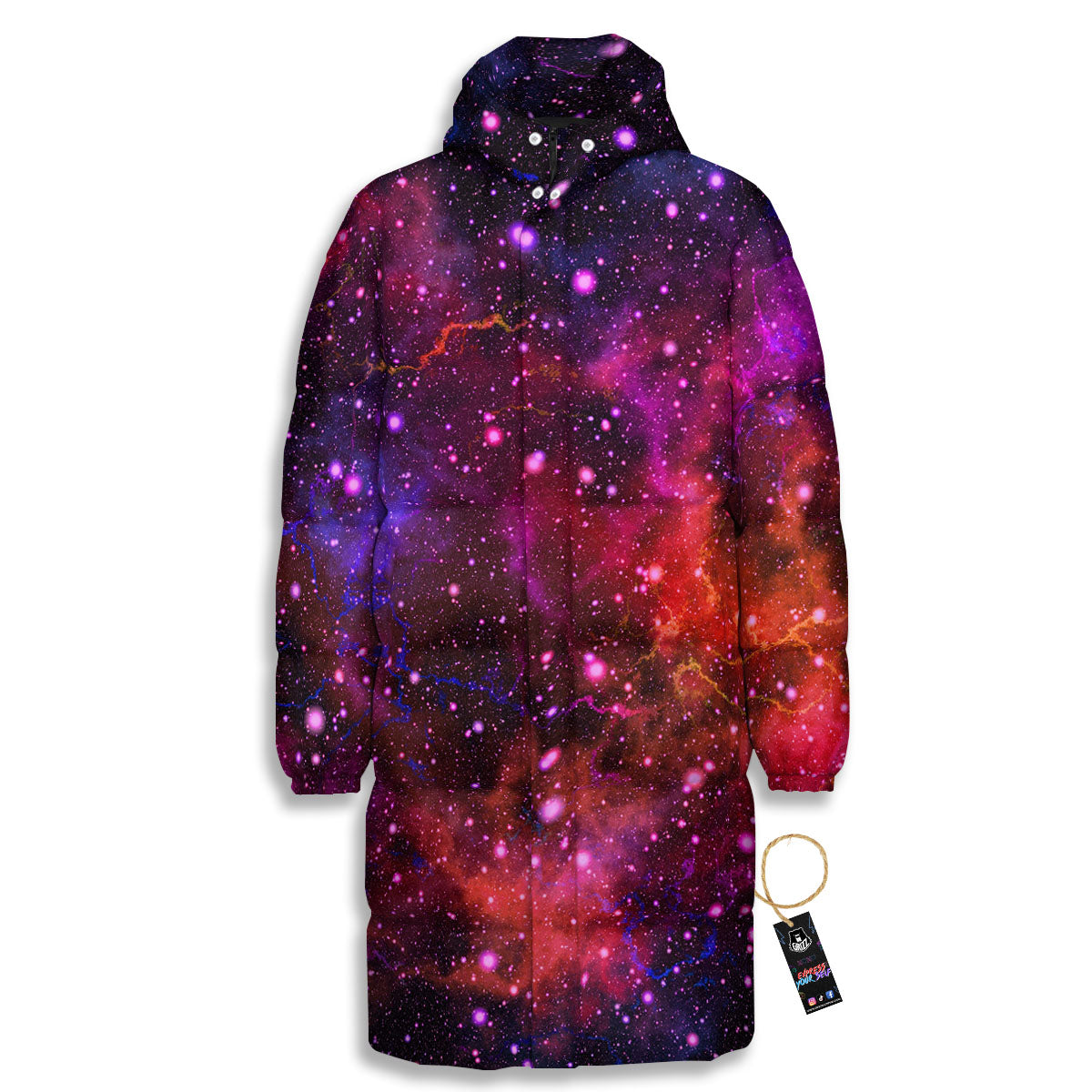 Galaxy Space Purple Dark Print Long Down Jacket-grizzshop