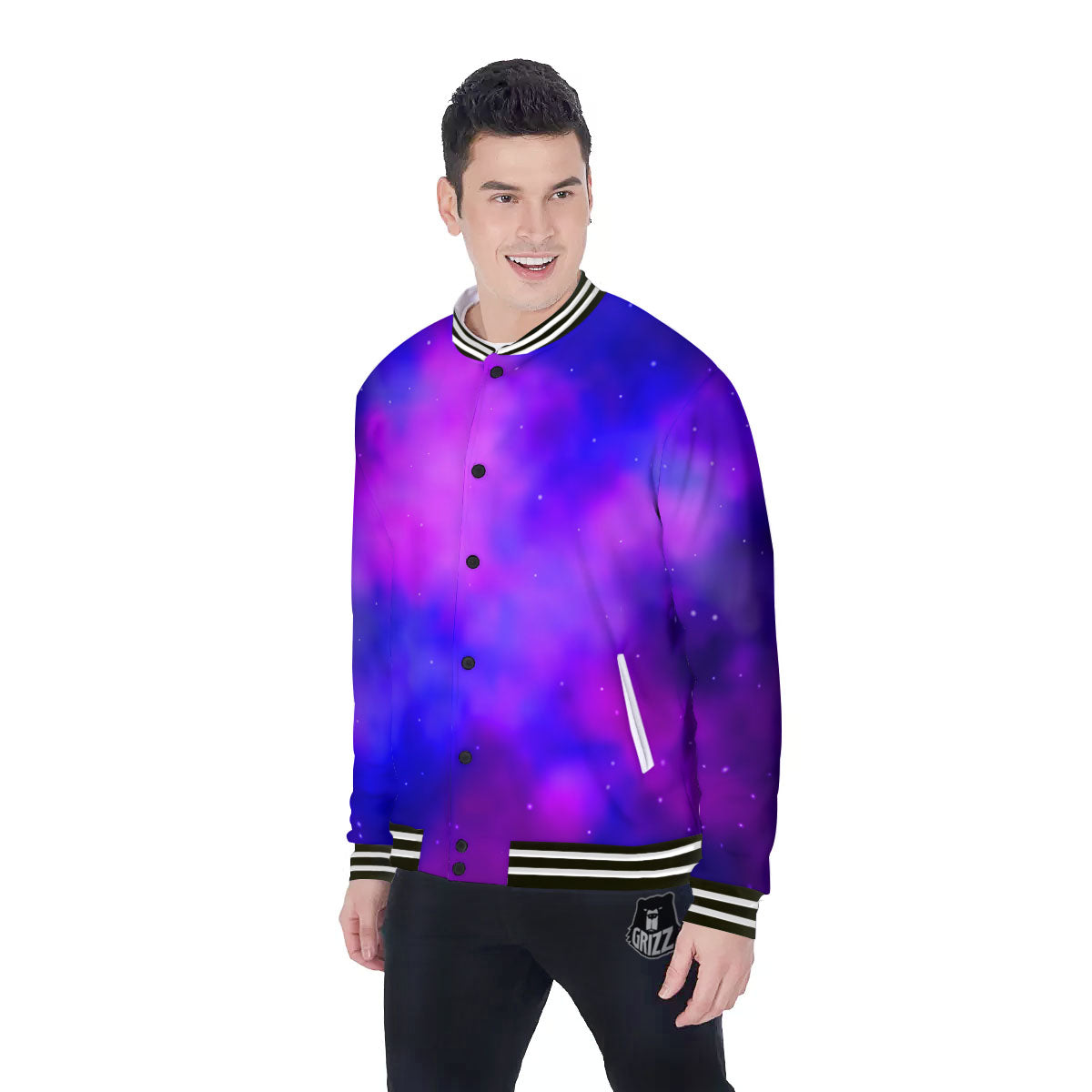 Galaxy Space Purple Nebula Cloud Print Baseball Jacket-grizzshop