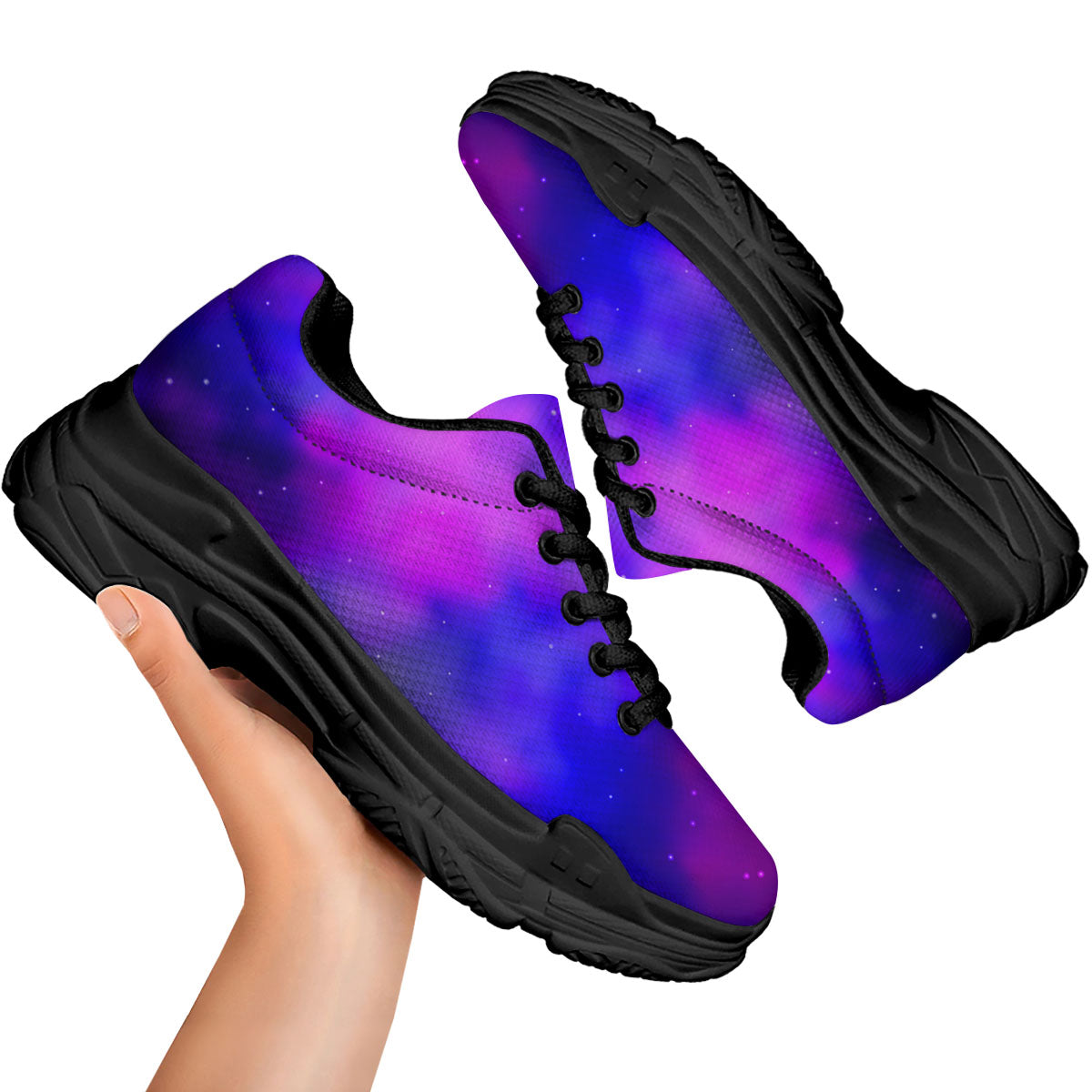 Galaxy Space Purple Nebula Cloud Print Black Chunky Shoes-grizzshop