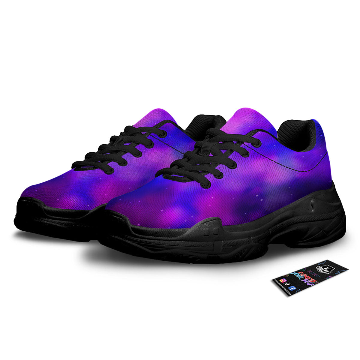 Galaxy Space Purple Nebula Cloud Print Black Chunky Shoes-grizzshop