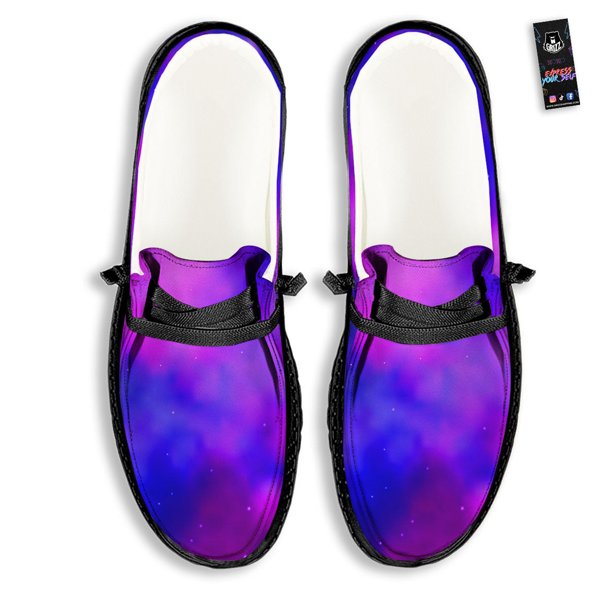 Galaxy Space Purple Nebula Cloud Print Black Loafers-grizzshop