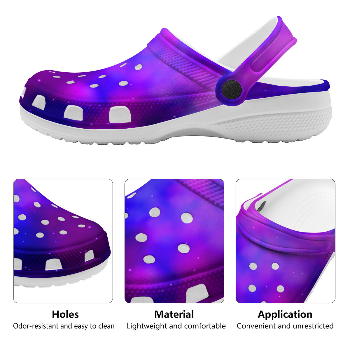 Galaxy Space Purple Nebula Cloud Print Clog-grizzshop
