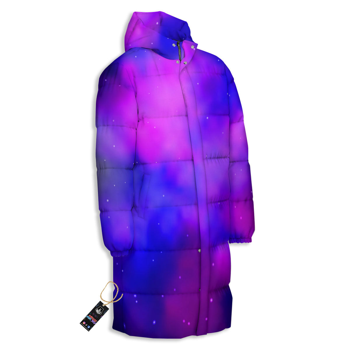 Galaxy Space Purple Nebula Cloud Print Long Down Jacket-grizzshop