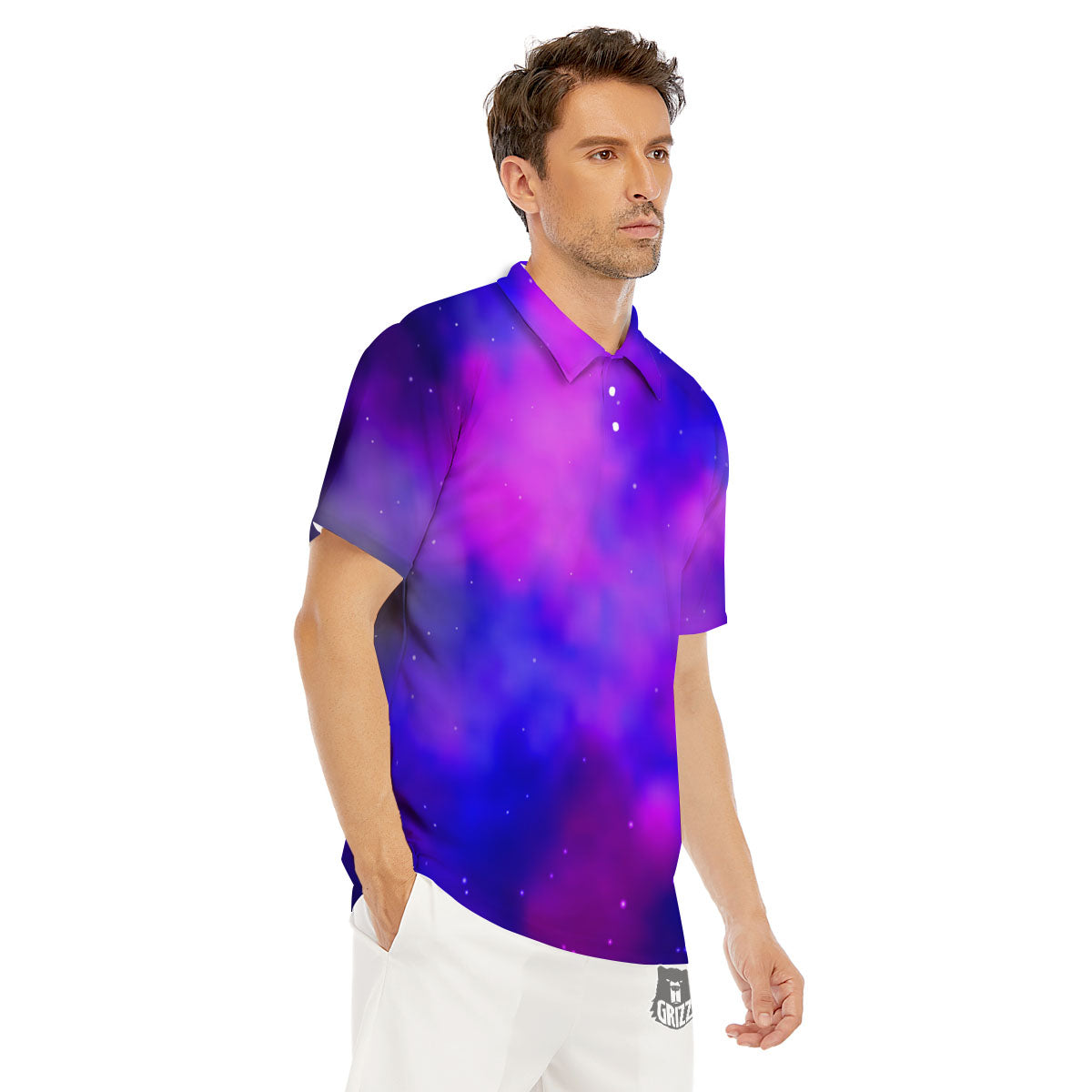 Galaxy Space Purple Nebula Cloud Print Men's Golf Shirts-grizzshop
