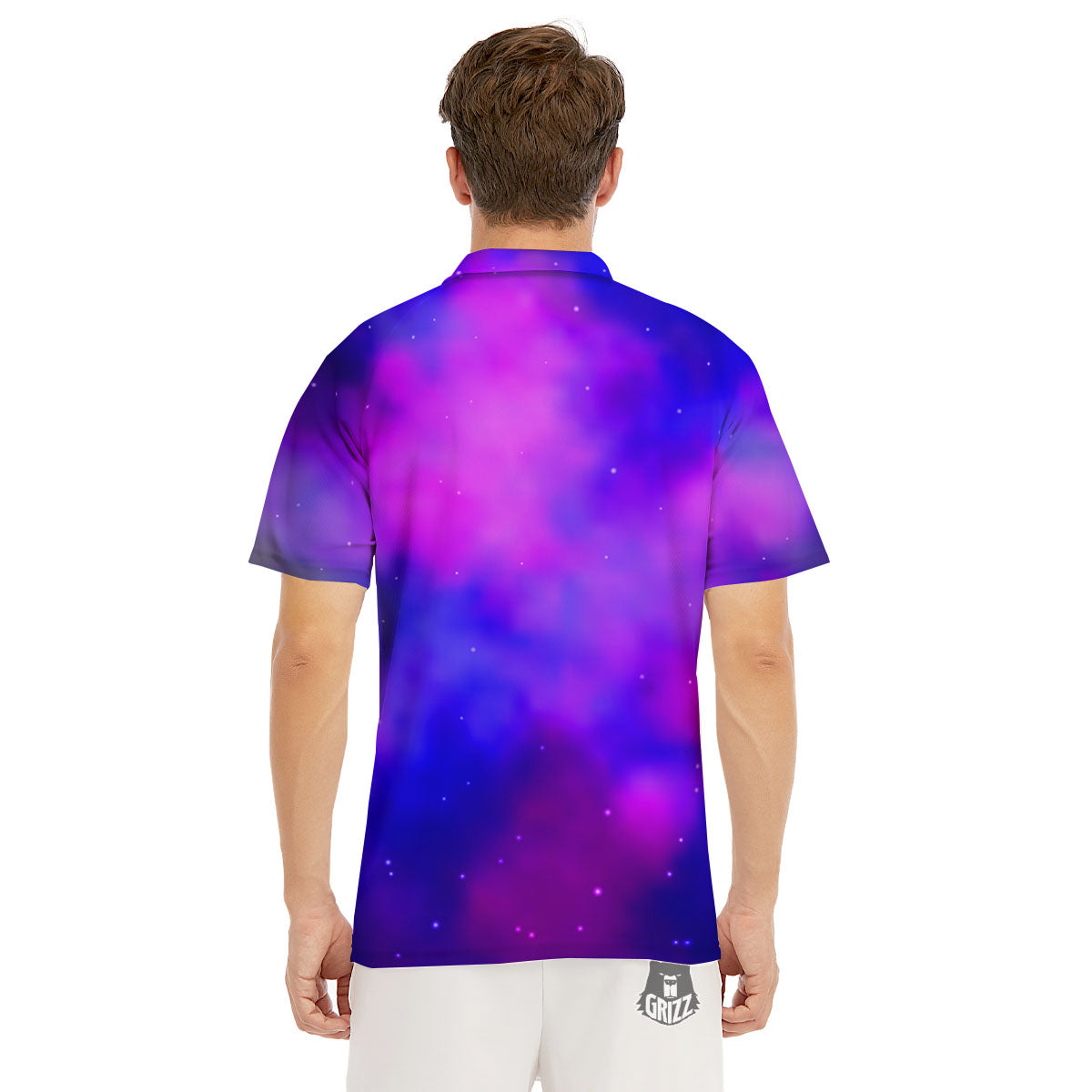 Galaxy Space Purple Nebula Cloud Print Men's Golf Shirts-grizzshop
