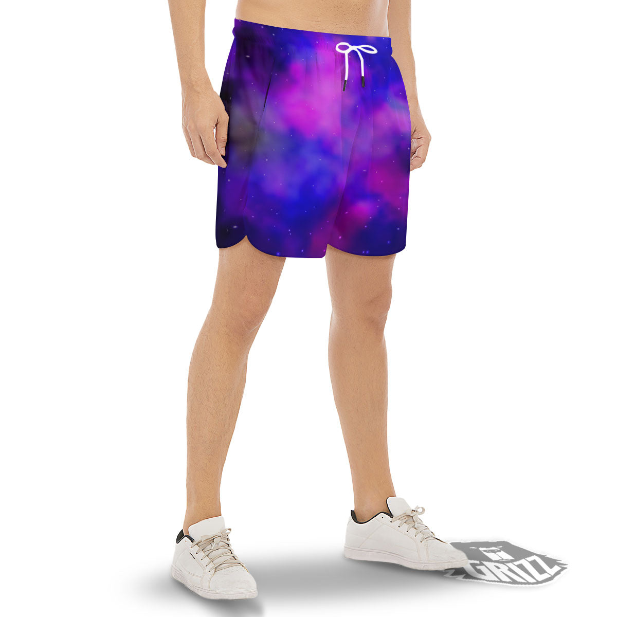 Galaxy Space Purple Nebula Cloud Print Men's Gym Shorts-grizzshop