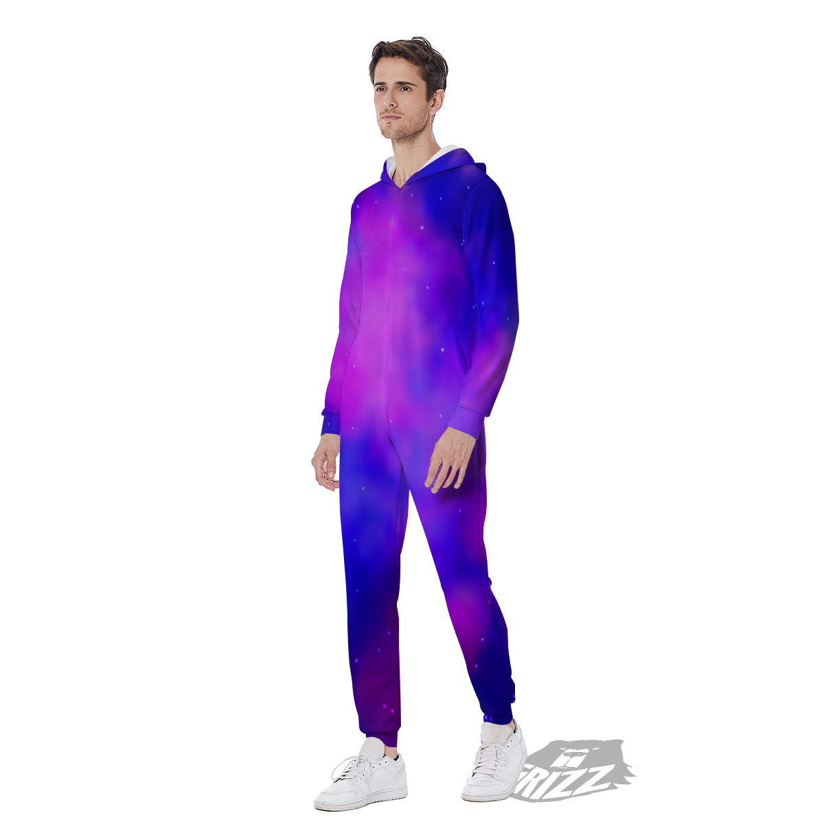Galaxy Space Purple Nebula Cloud Print Men's Jumpsuit-grizzshop