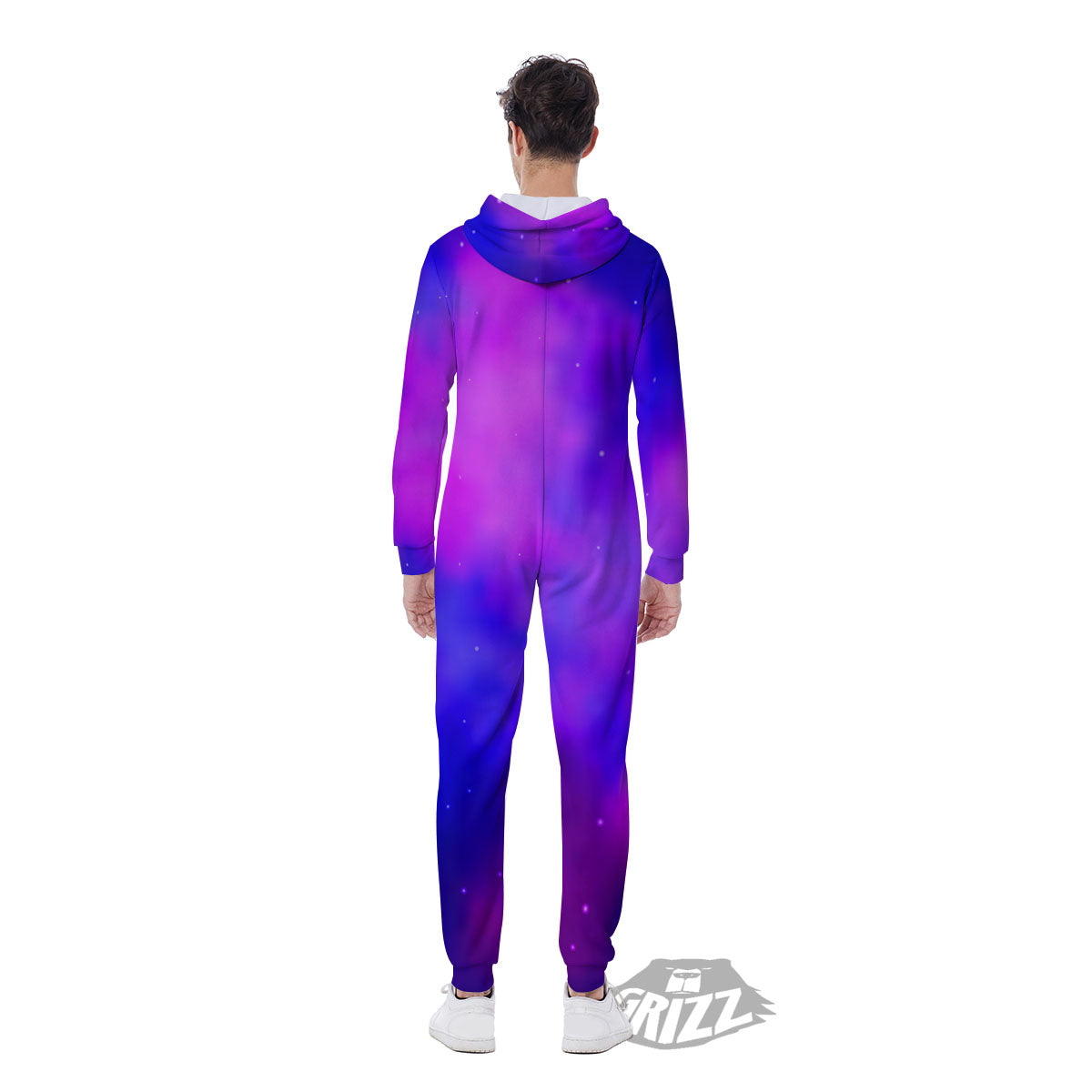 Galaxy Space Purple Nebula Cloud Print Men's Jumpsuit-grizzshop