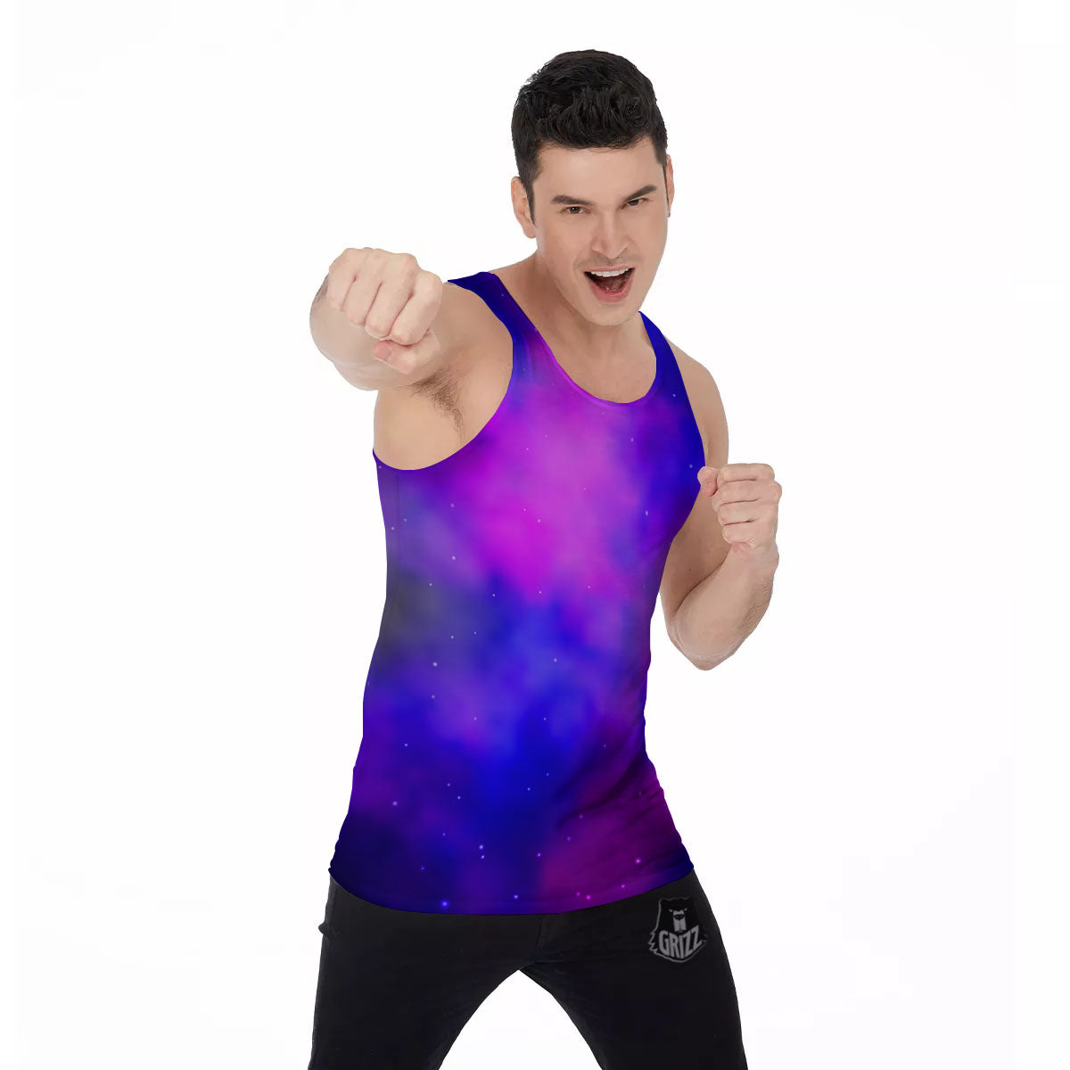 Galaxy Space Purple Nebula Cloud Print Men's Tank Top-grizzshop
