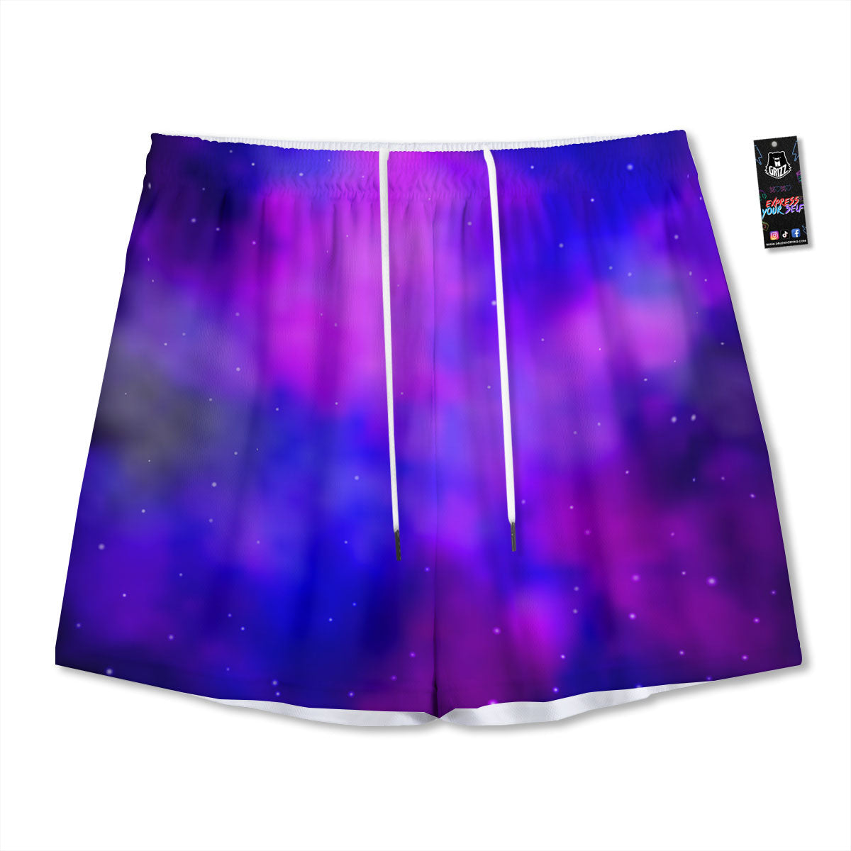 Galaxy Space Purple Nebula Cloud Print Mesh Shorts