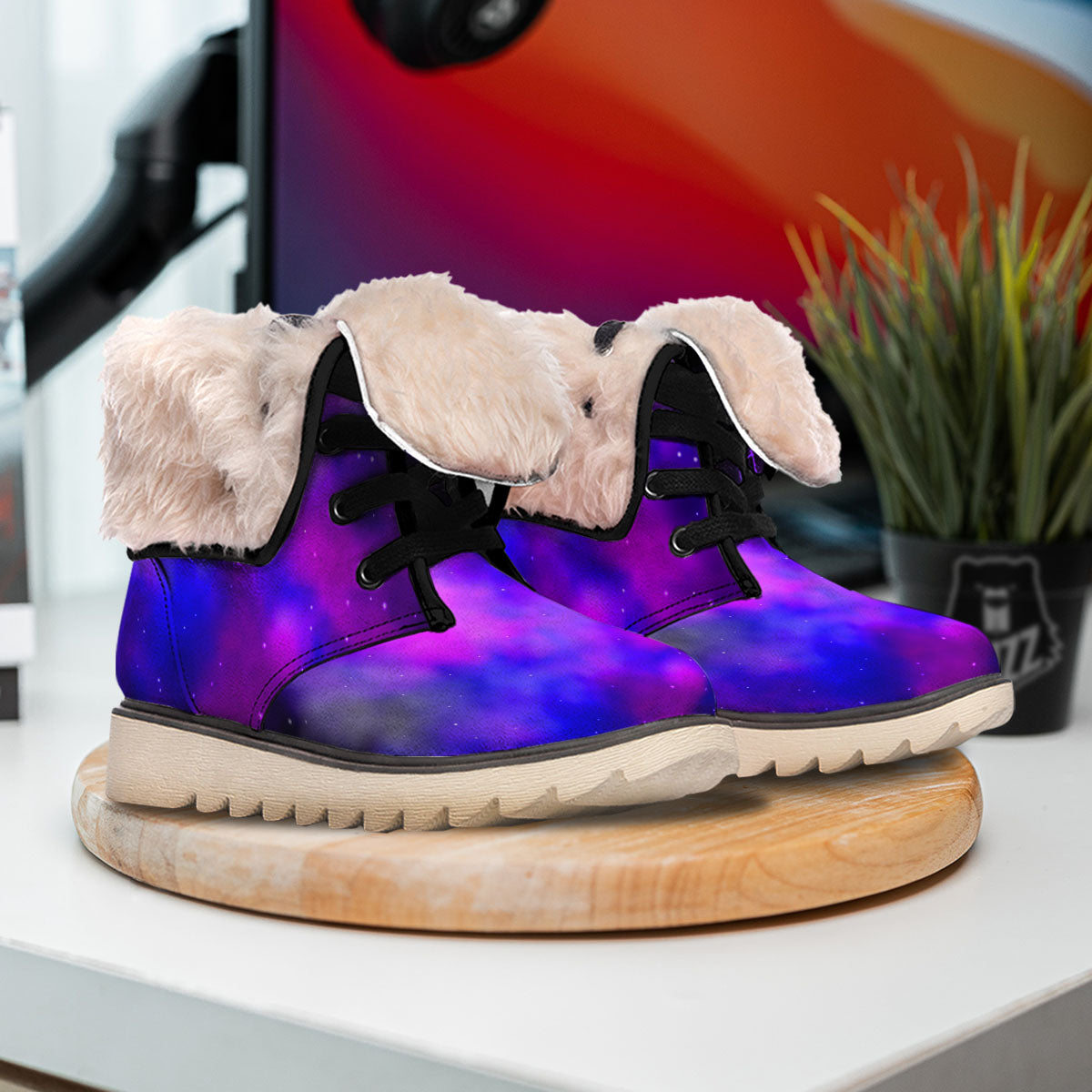 Galaxy Space Purple Nebula Cloud Print Snow Boots-grizzshop