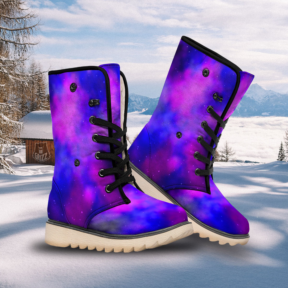 Galaxy Space Purple Nebula Cloud Print Snow Boots-grizzshop
