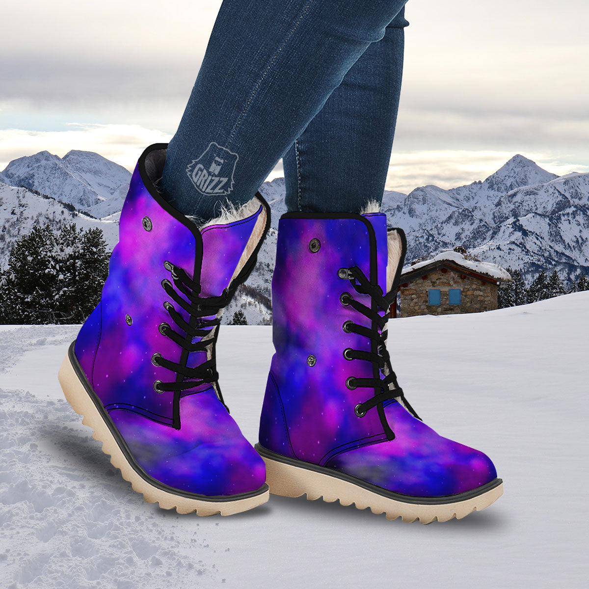 Galaxy Space Purple Nebula Cloud Print Snow Boots-grizzshop