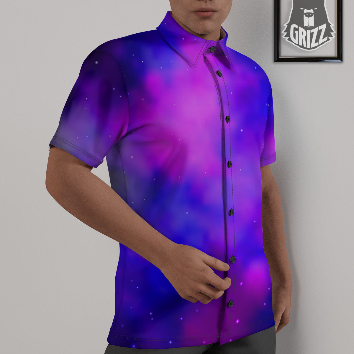 Galaxy Space Purple Nebula Cloud Print Untucked Shirts-grizzshop