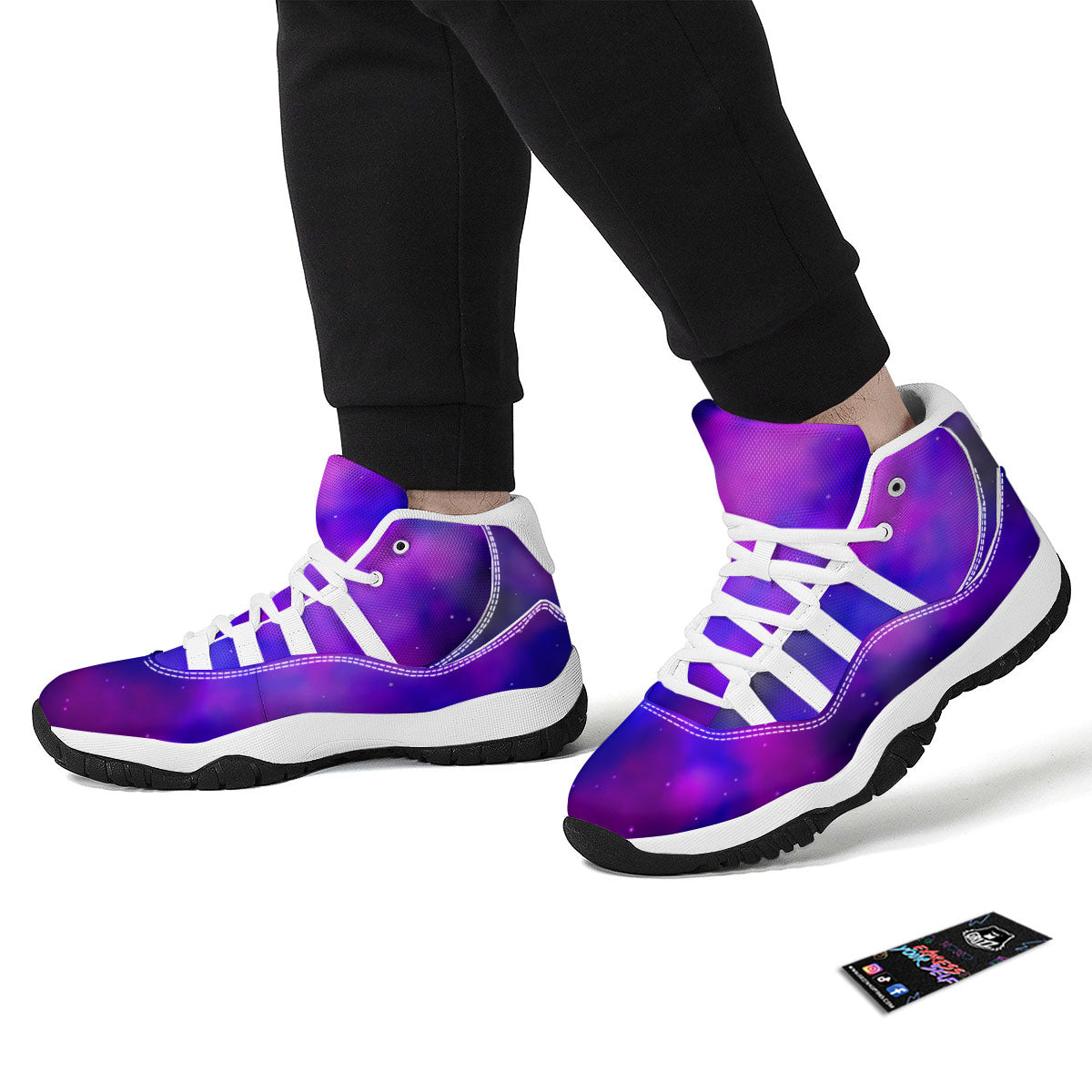 Galaxy Space Purple Nebula Cloud Print White Bball Shoes-grizzshop