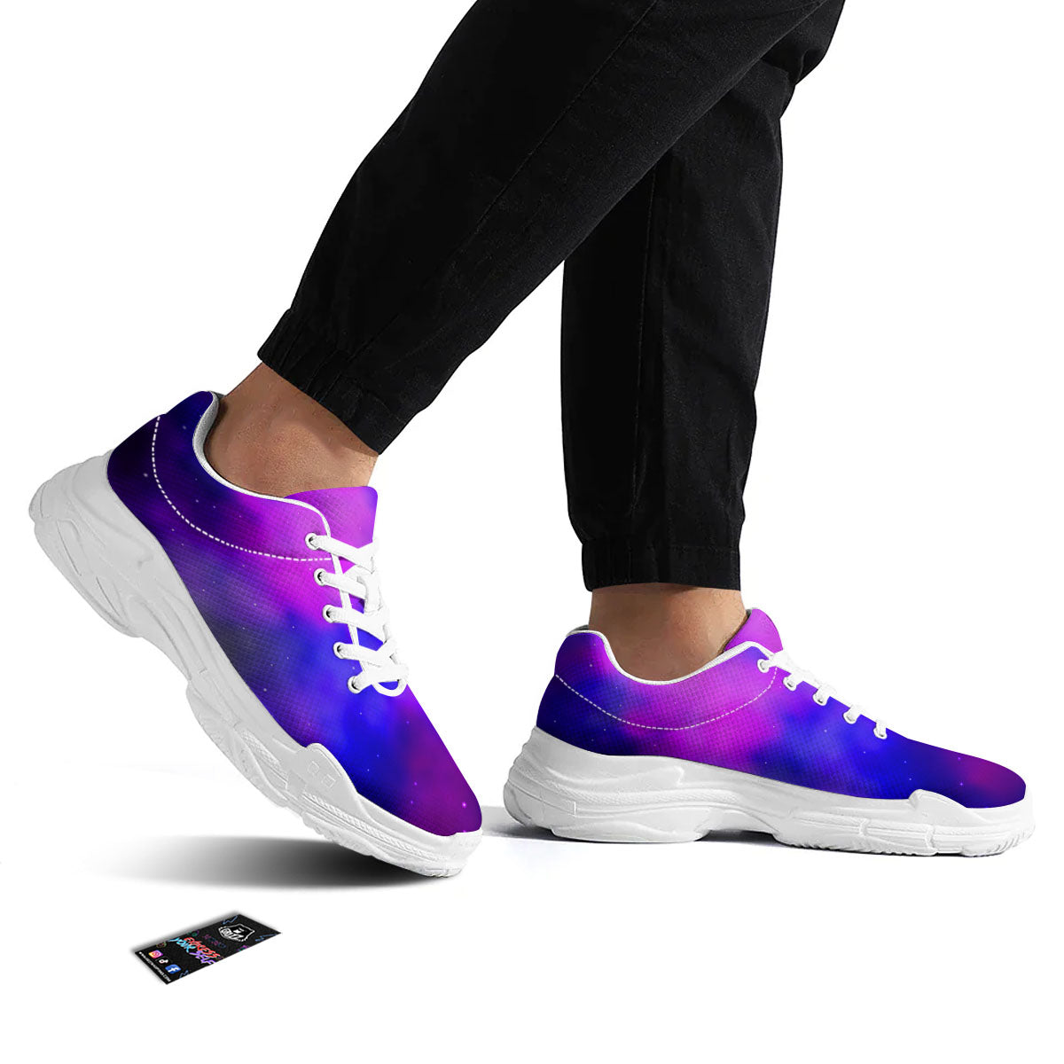 Galaxy Space Purple Nebula Cloud Print White Chunky Shoes-grizzshop