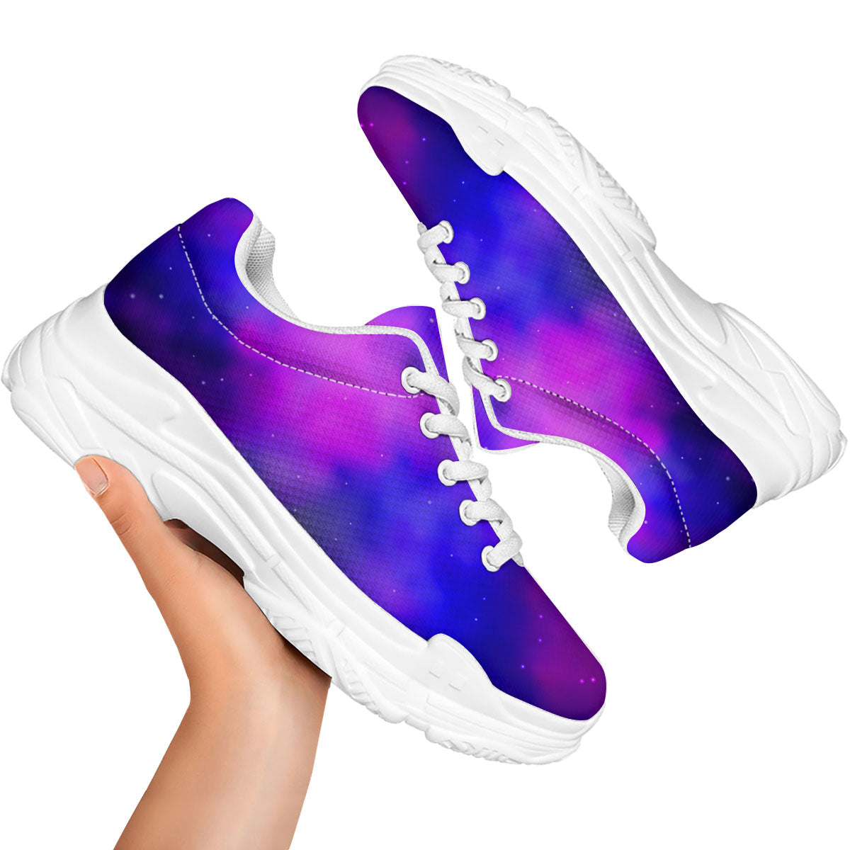 Galaxy Space Purple Nebula Cloud Print White Chunky Shoes-grizzshop