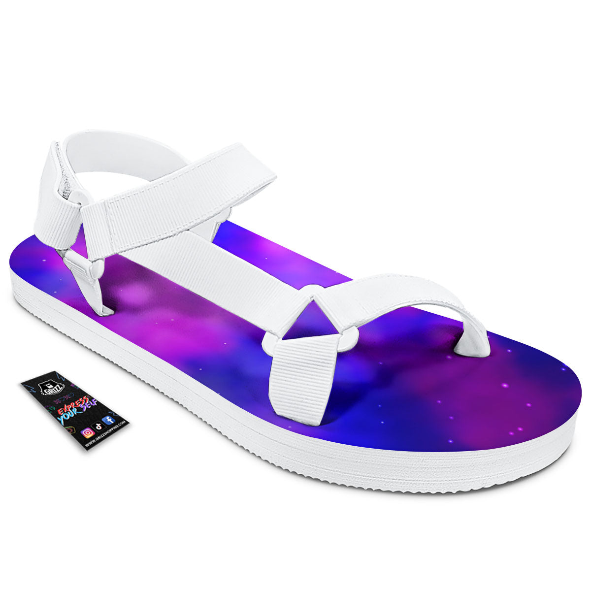 Galaxy Space Purple Nebula Cloud Print White Open Toe Sandals-grizzshop