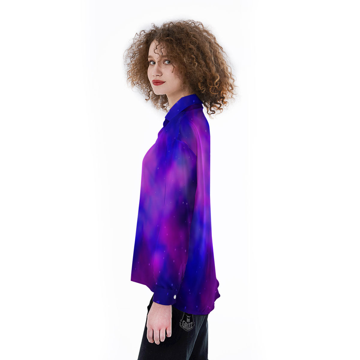 Galaxy Space Purple Nebula Cloud Print Women's Long Sleeve Shirts-grizzshop