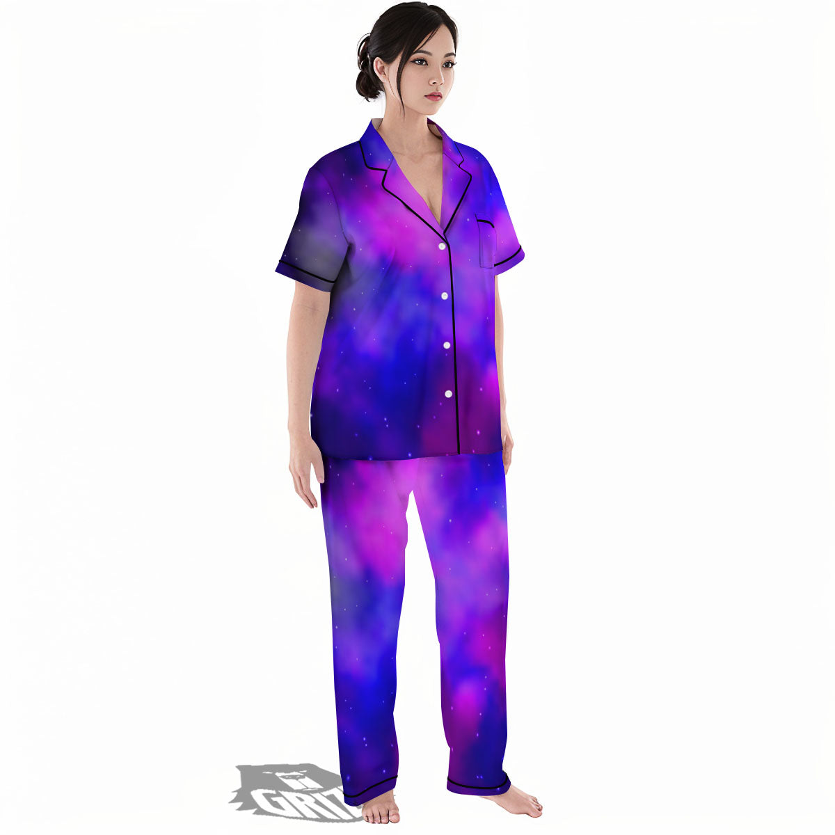 Galaxy Space Purple Nebula Cloud Print Women's Pajamas Set-grizzshop