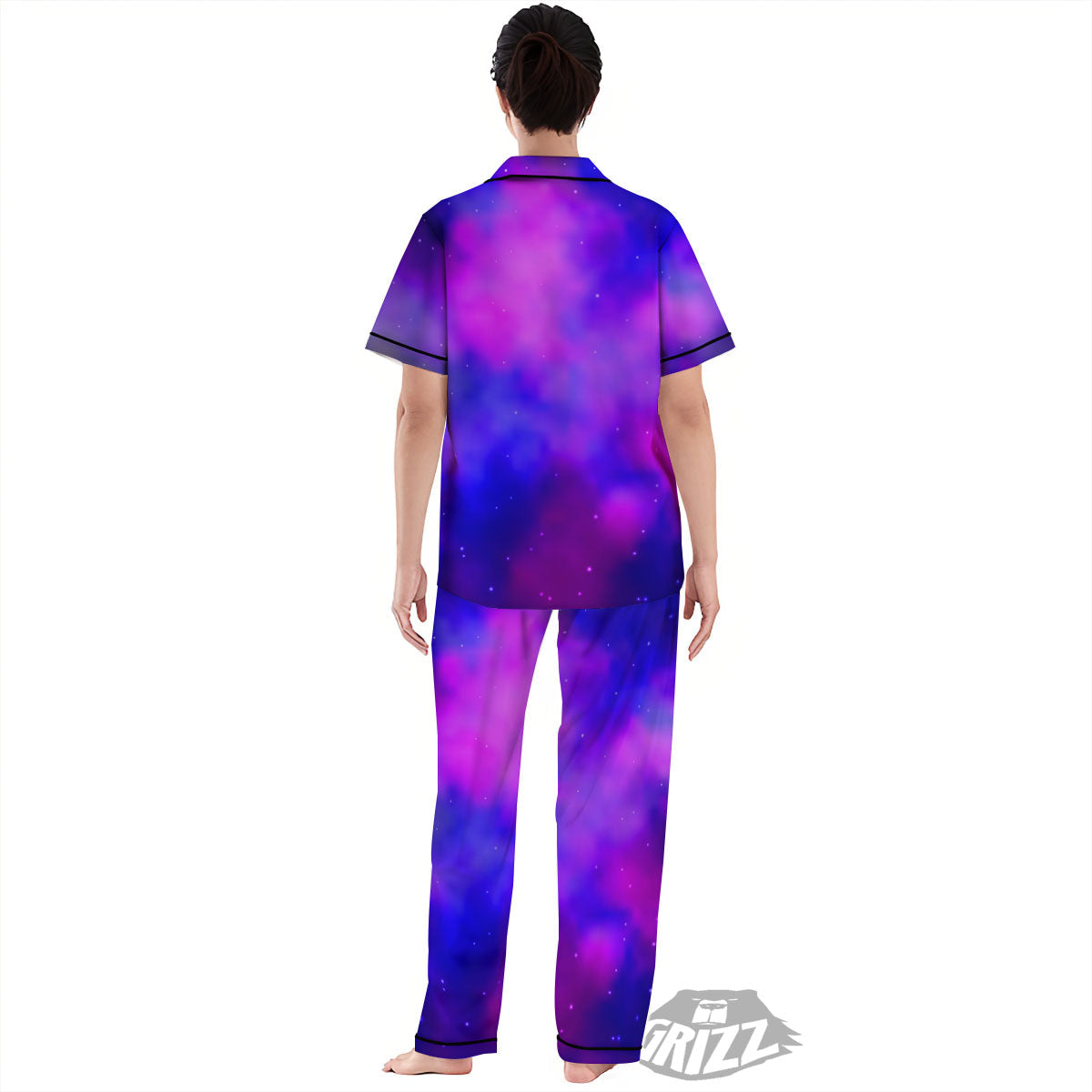 Galaxy Space Purple Nebula Cloud Print Women's Pajamas Set-grizzshop