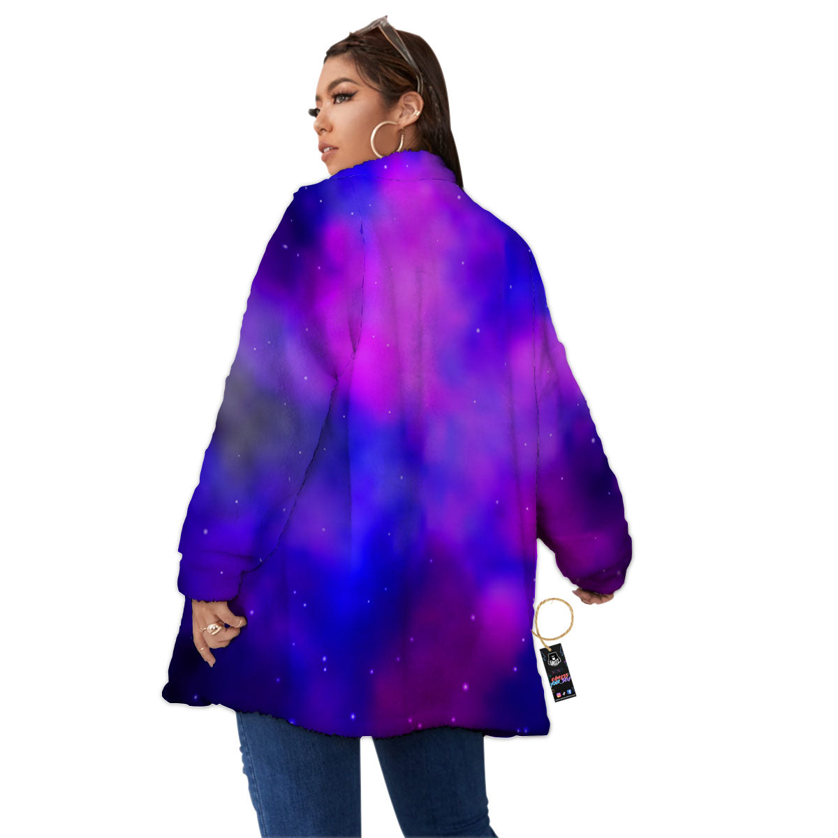 Galaxy Space Purple Nebula Cloud Print Women's Sherpa Jacket-grizzshop