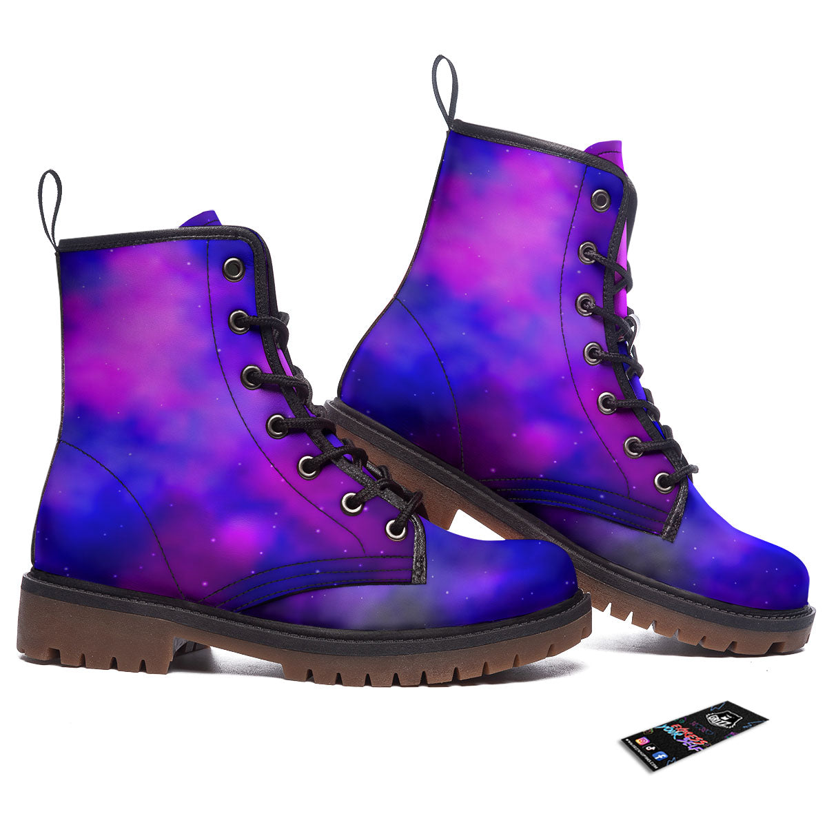 Galaxy Space Purple Nebula Cloud Print Work Boots-grizzshop
