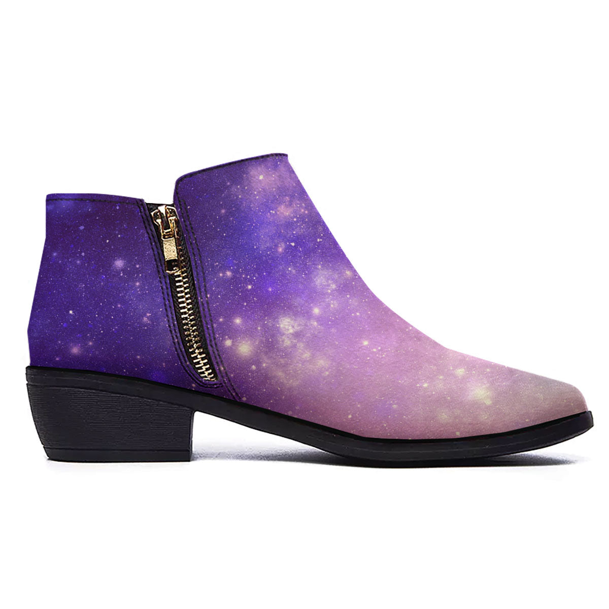 Galaxy Space Purple Stardust Cloud Print Ankle Boots-grizzshop