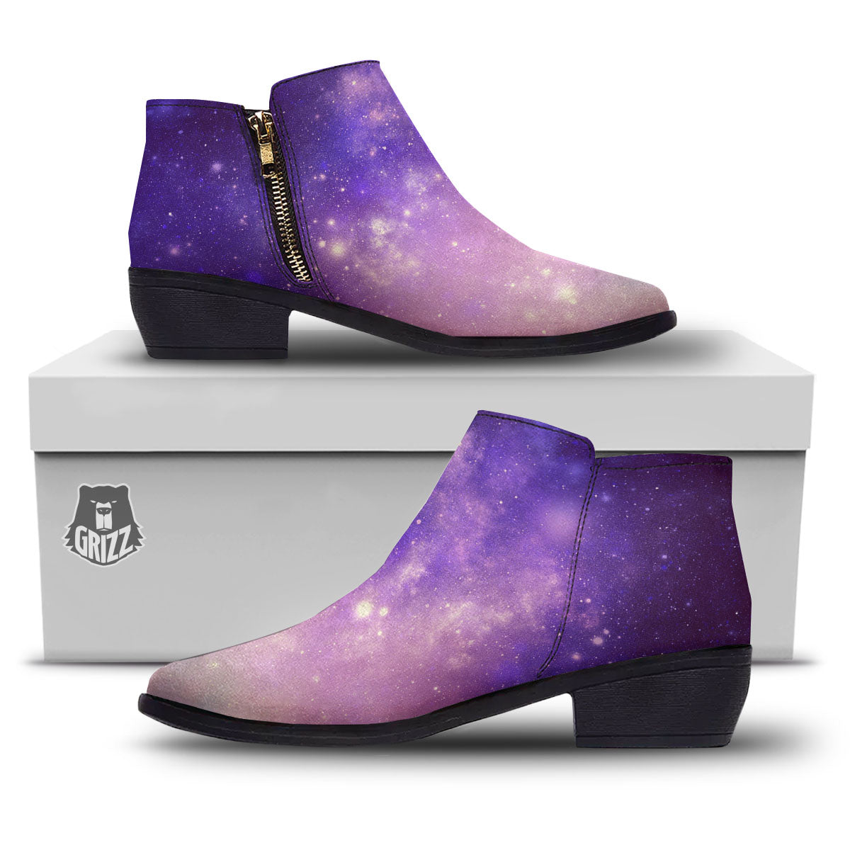 Galaxy Space Purple Stardust Cloud Print Ankle Boots-grizzshop
