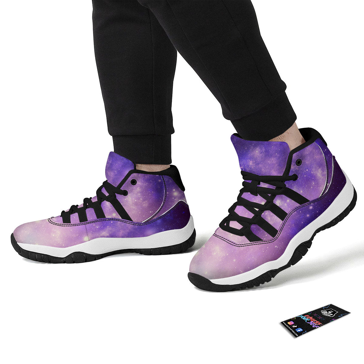 Galaxy Space Purple Stardust Cloud Print Black Bball Shoes-grizzshop