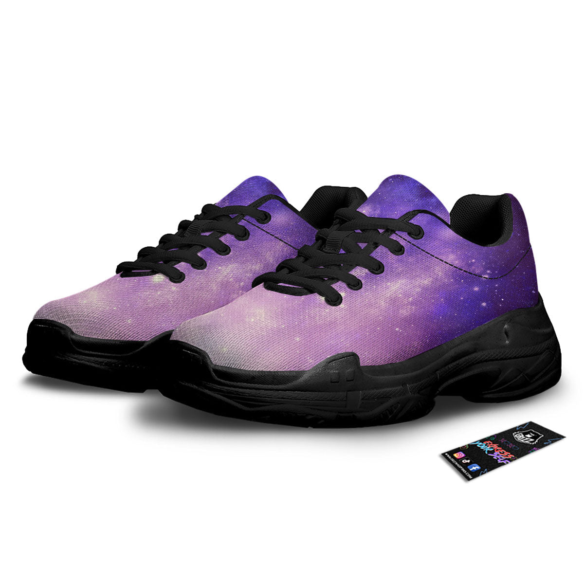 Galaxy Space Purple Stardust Cloud Print Black Chunky Shoes-grizzshop