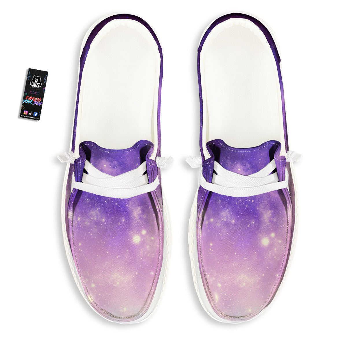 Galaxy Space Purple Stardust Cloud Print Black Loafers-grizzshop