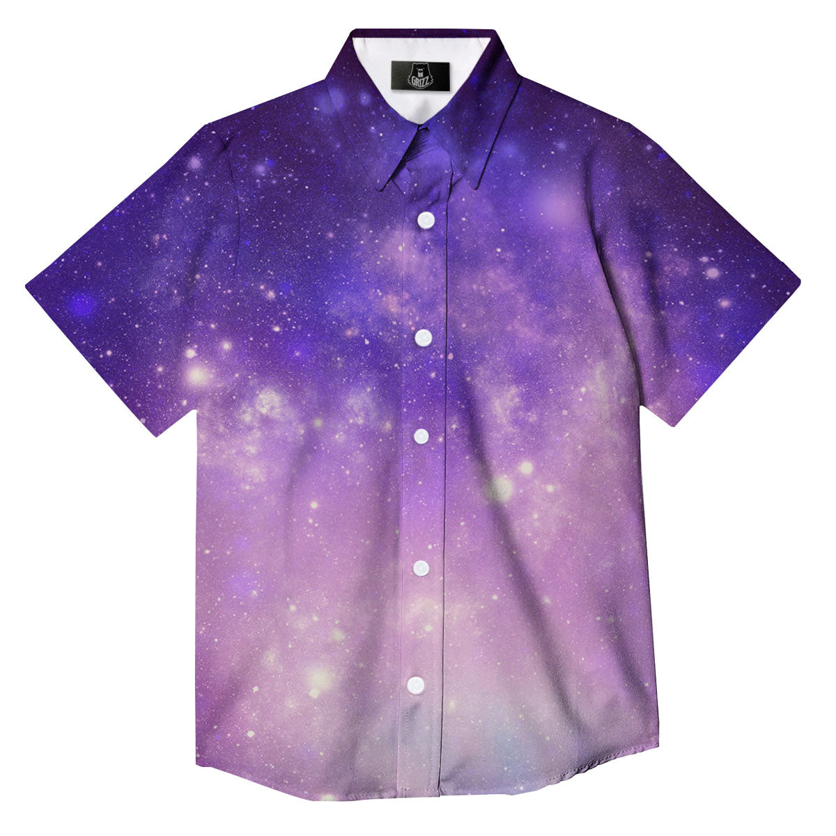 Galaxy Space Purple Stardust Cloud Print Button Up Shirt-grizzshop
