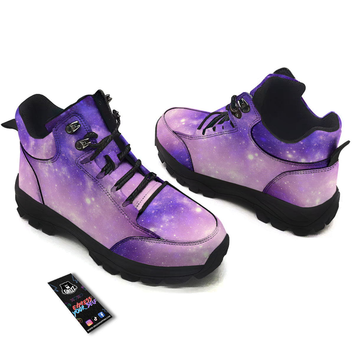 Galaxy Space Purple Stardust Cloud Print Hiking Shoes-grizzshop