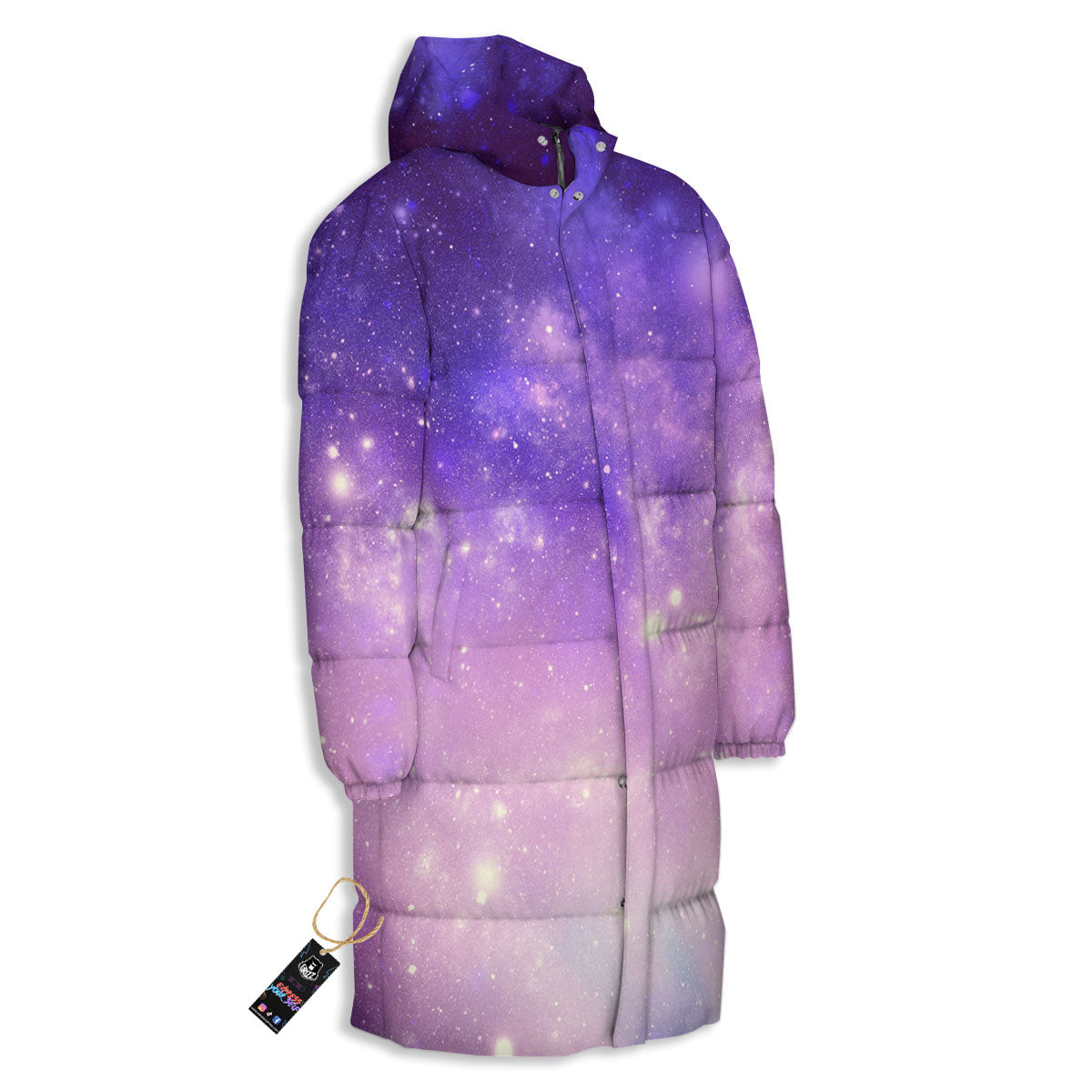 Galaxy Space Purple Stardust Cloud Print Long Down Jacket-grizzshop
