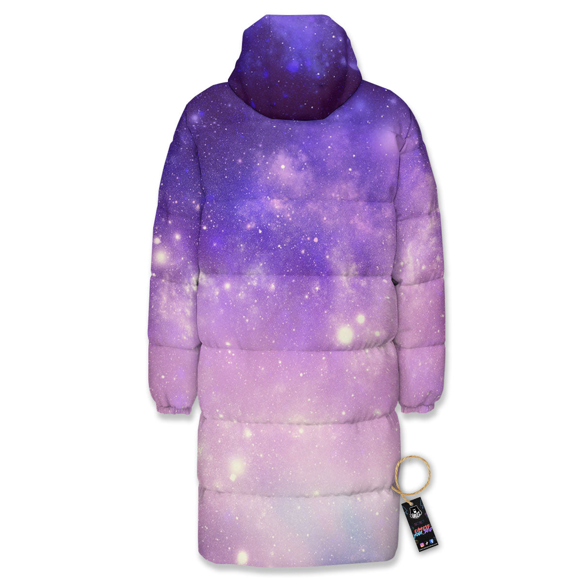 Galaxy Space Purple Stardust Cloud Print Long Down Jacket-grizzshop
