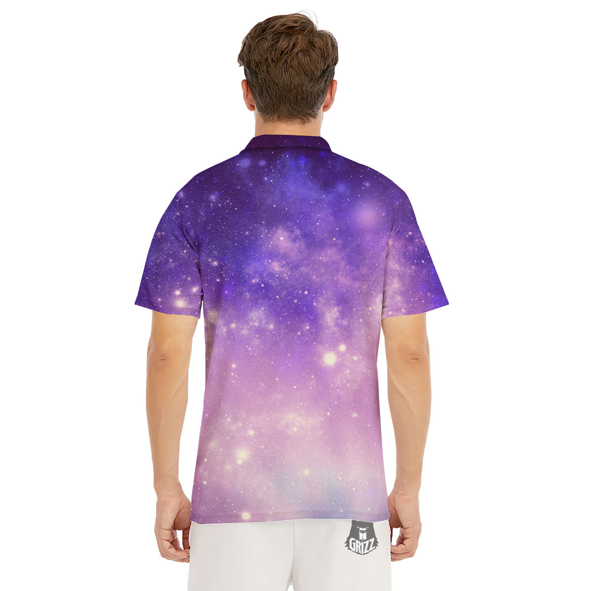 Galaxy Space Purple Stardust Cloud Print Men's Golf Shirts-grizzshop