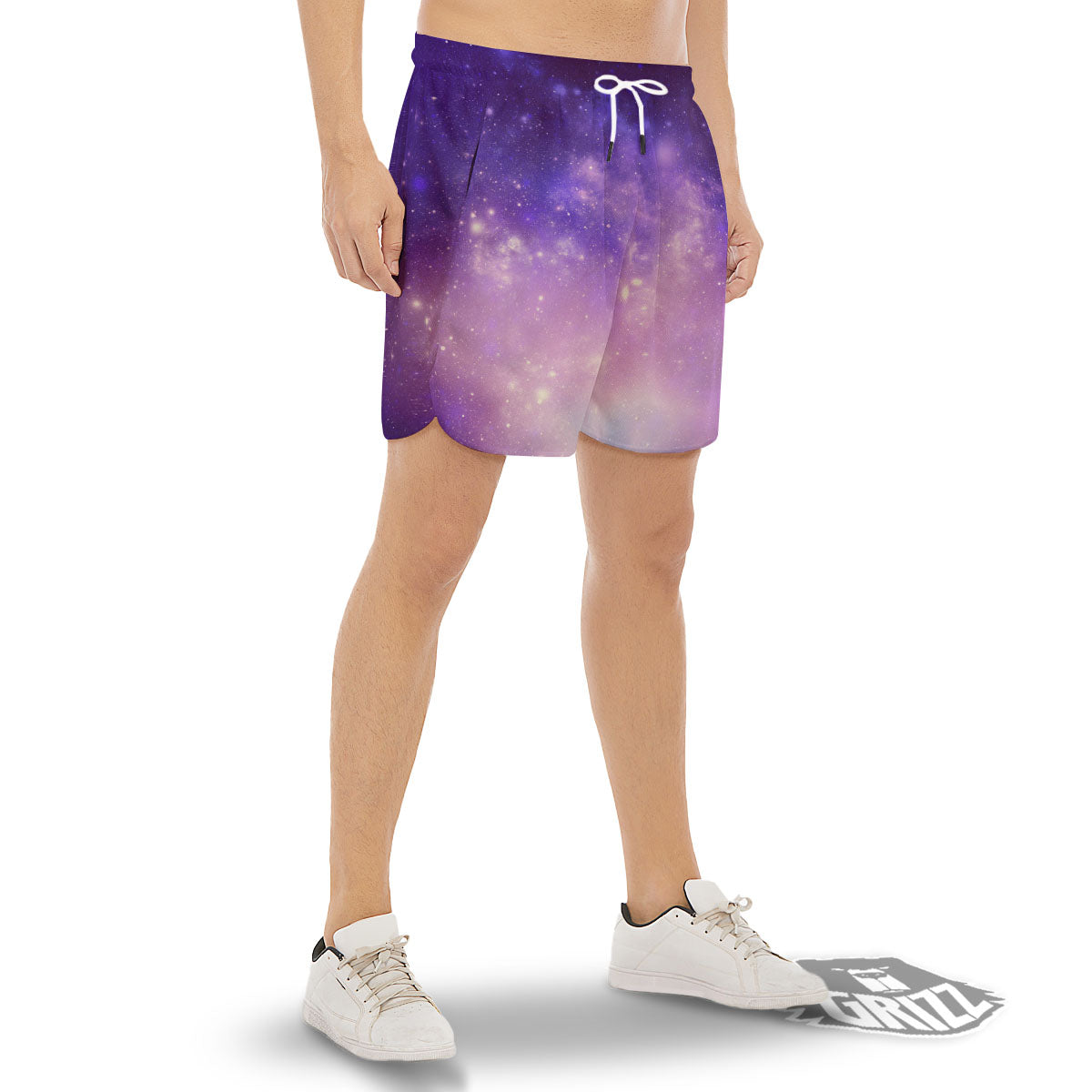 Galaxy Space Purple Stardust Cloud Print Men's Gym Shorts-grizzshop