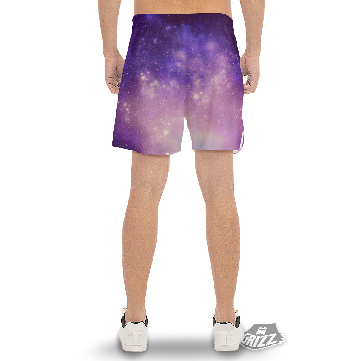 Galaxy Space Purple Stardust Cloud Print Men's Gym Shorts-grizzshop